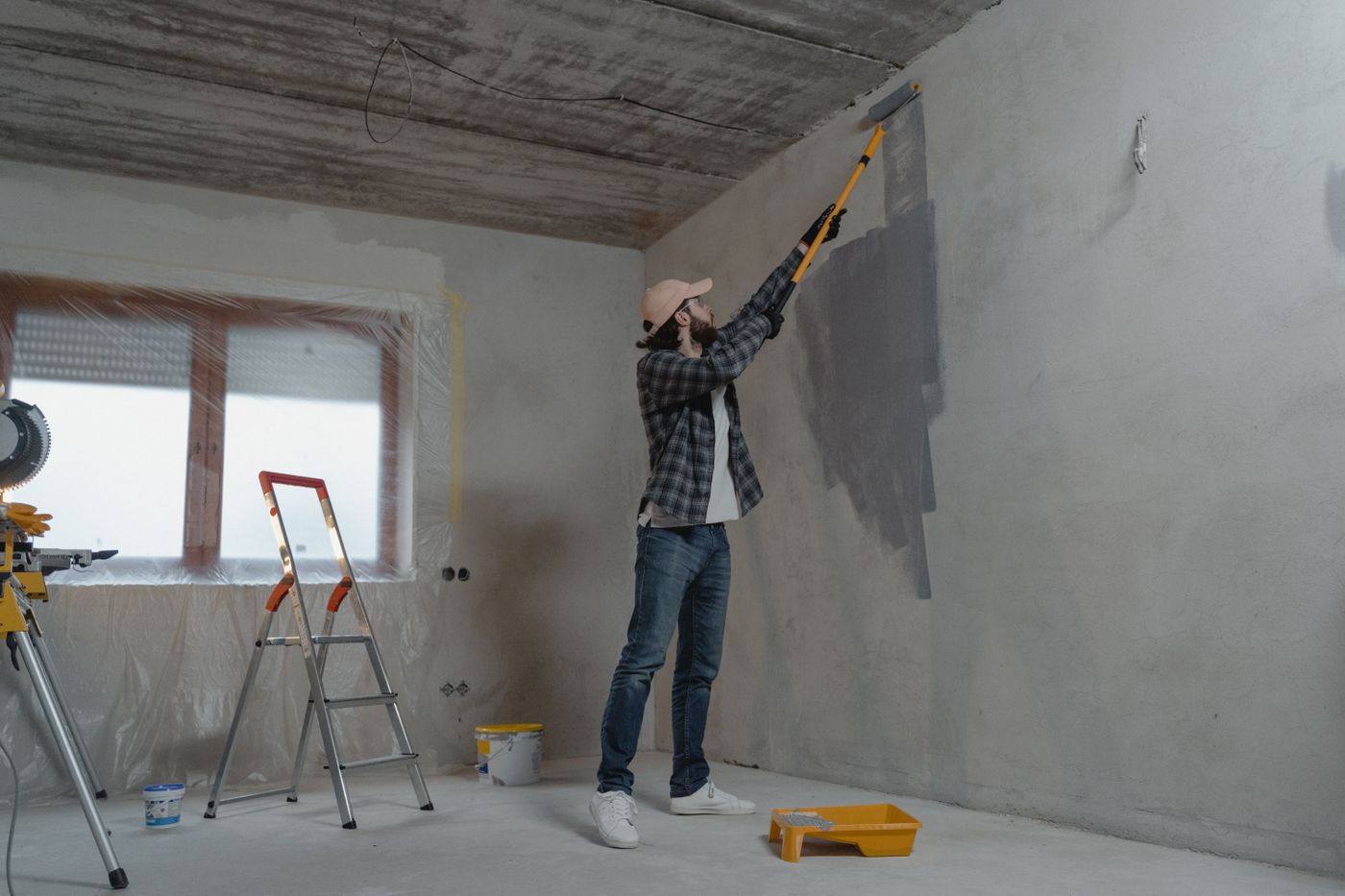 Interior walls being prepared during a home improvement remodel